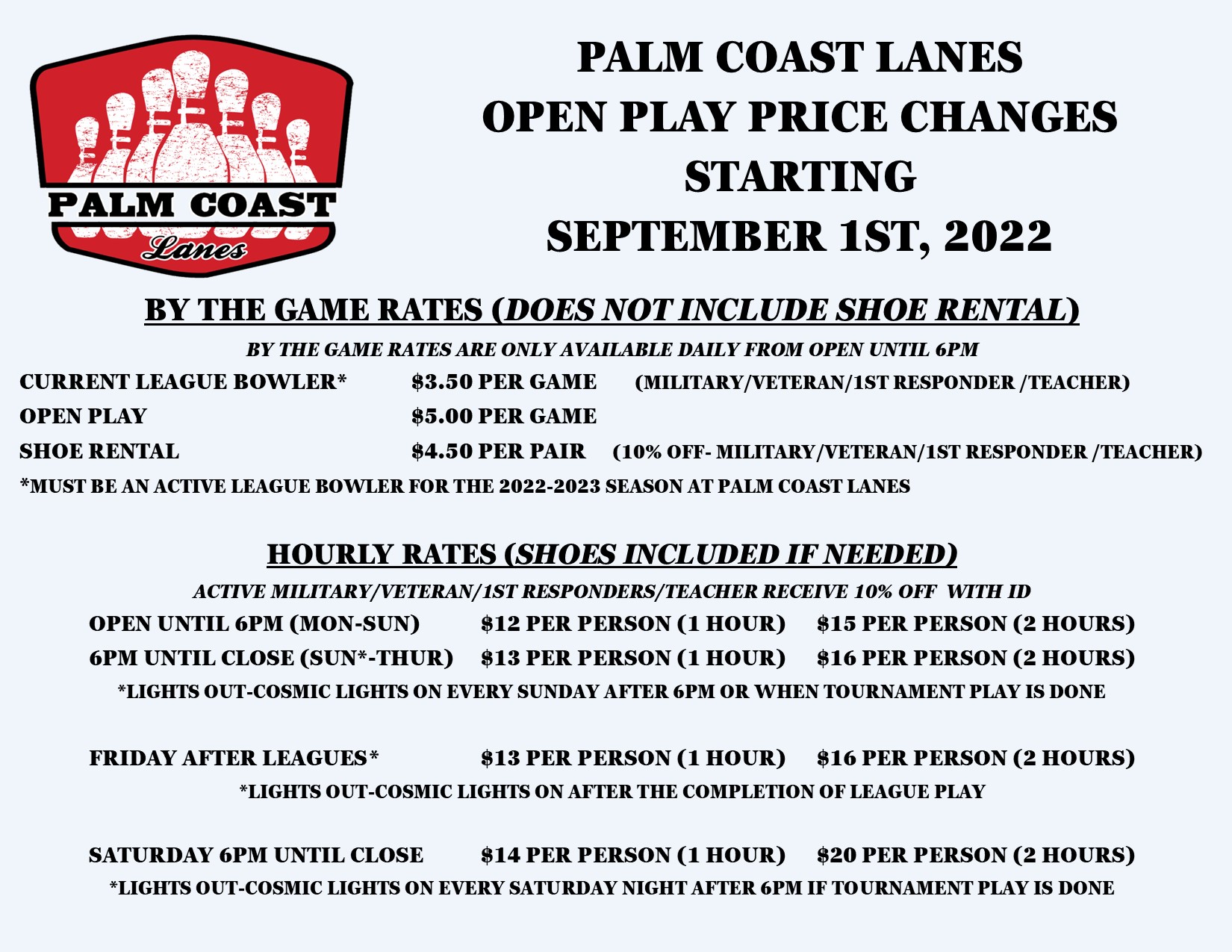 Palm Coast Lanes Pricing